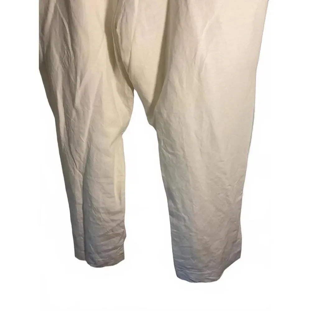 Linea Uomo Men's White Linen Blend  Lined Loose and Flowy Pants 40 x L30